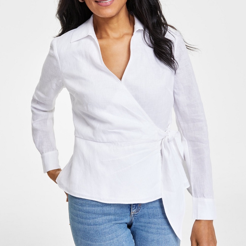INC International Concepts White Sleeve Wrap Button Down Shirt Size Medium